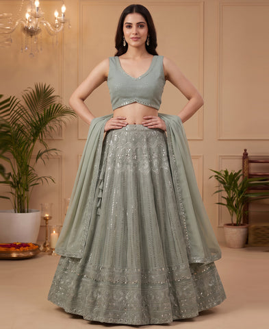 Jungle Mist Color Georgette Sequins Work Lehenga Choli