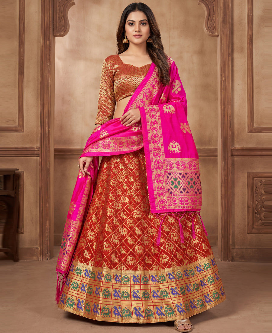 VF - Evergreen Jacquard Silk Maroon Lehenga Choli