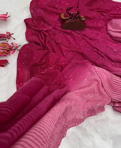 Pink Color Soft Shaded Georgette Sequins Work Saree