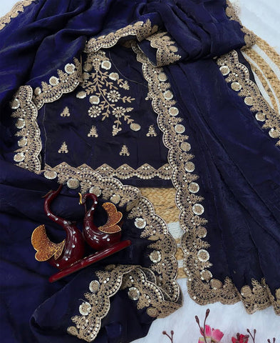 Space Silk With Beautiful Sequins And Cording Embroidery Work Saree
