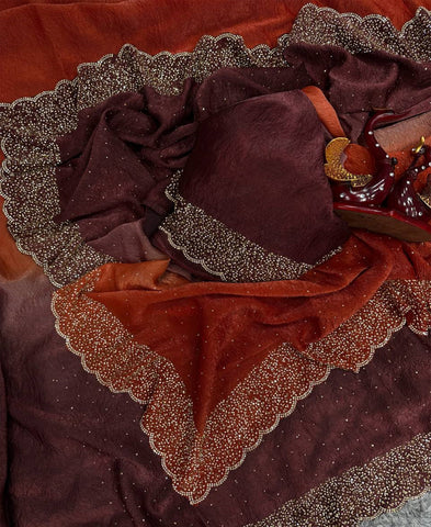 Shaded Crush Space Silk Diamond Work Saree