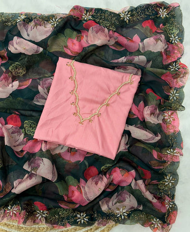 Tebby Silk Floral Print With Katdana And Pearls Handwork Saree