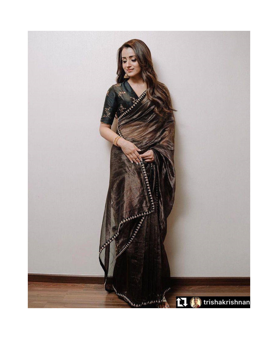 Tissue Sequins With Dori Embroidery Work Saree