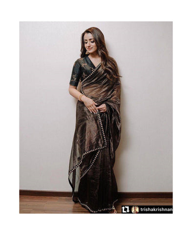 Tissue Sequins With Dori Embroidery Work Saree