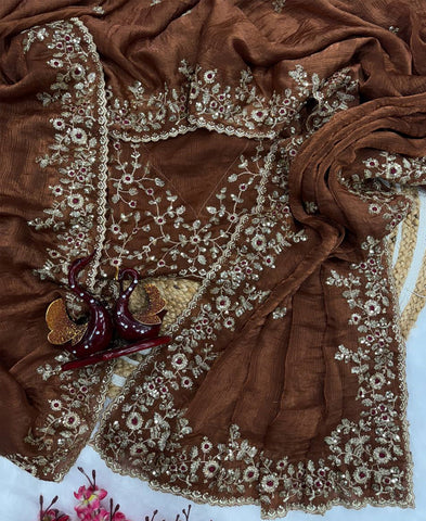 Frendy Chiffon Sequins Embroidery Work Saree