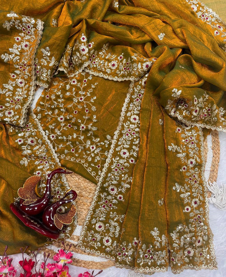 Frendy Chiffon Sequins Embroidery Work Saree
