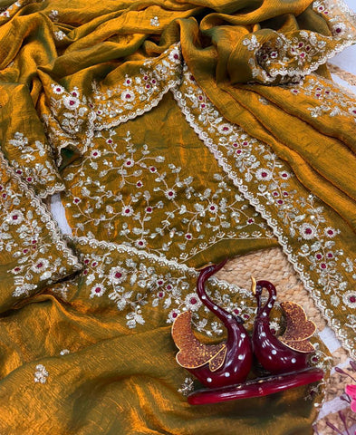 Frendy Chiffon Sequins Embroidery Work Saree