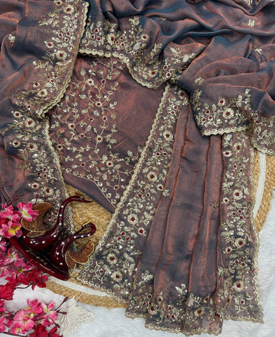 Frendy Chiffon Sequins Embroidery Work Saree