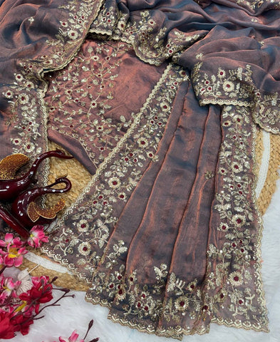 Frendy Chiffon Sequins Embroidery Work Saree