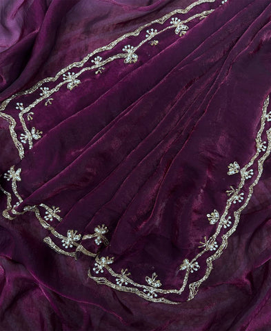 Space Silk Katdana And Pearls Handwork Saree