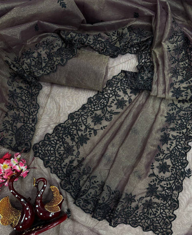 Soft Star Crush Thread Embroidery Work Saree