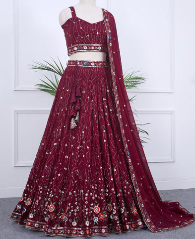 Wine Berry Color Sequins and Multi Thread Embroidery Lehenga Choli