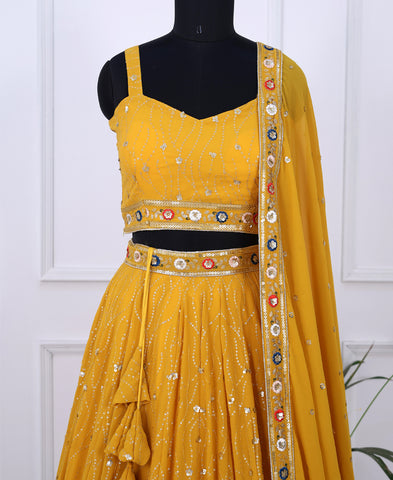 Yellow Color Sequins and Multi Thread Work Lehenga Choli
