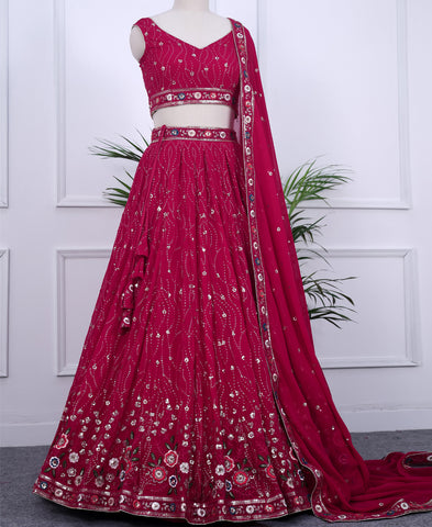 Mulberry Color Multi Thread and Sequins Work Lehenga Choli