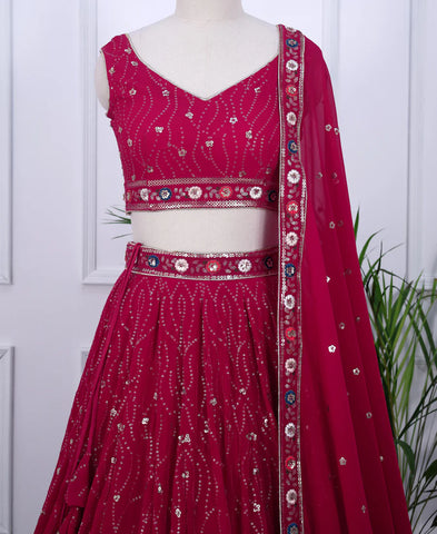 Mulberry Color Sequins and Multi Thread Work Lehenga Choli