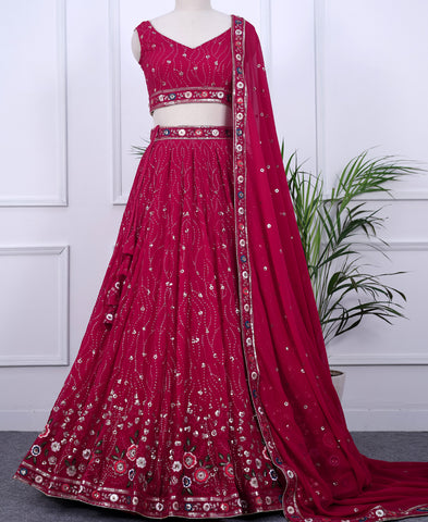Mulberry Color Multi Thread and Sequins Work Lehenga Choli
