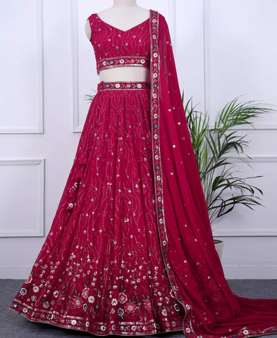Mulberry Color Sequins and Multi Thread Work Lehenga Choli