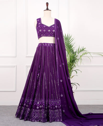 Blue Color Georgette Sequins Work Lehenga Choli