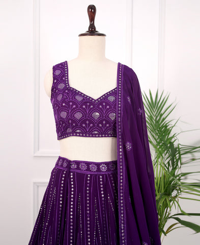 Blue Color Georgette Sequins Work Lehenga Choli