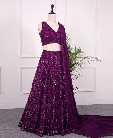 Wine Coloured Georgette Sequins Work Lehenga Choli