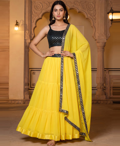 Georgette Frill Lehenga Yellow Colored Choli