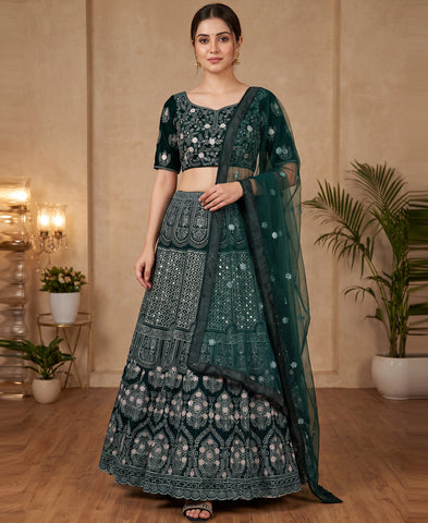 Green Sequence Emroidery Work Lehenga Choli