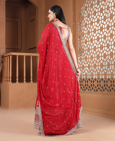Red Color Georgette Sequins and Cording Work Lehenga Choli