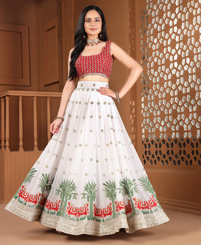 White Color Sequins and Thread Work Lehenga Choli