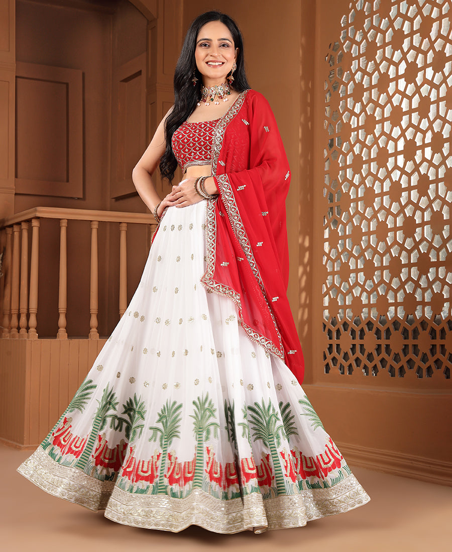 White Color Sequins and Thread Work Lehenga Choli