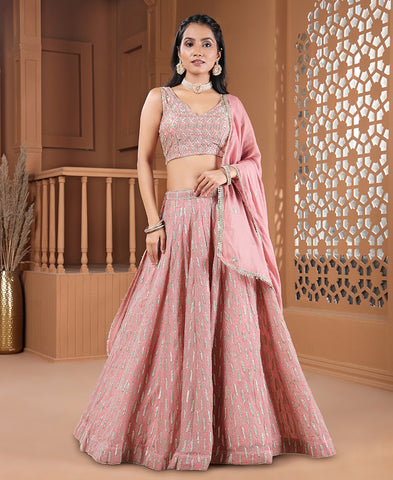 Baby Pink Color Sequins Embroidery Work Semi-Stiched Lehenga Choli