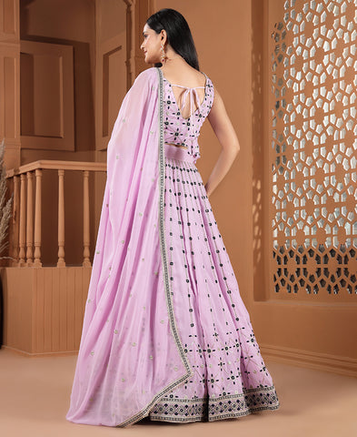 Oyster Pink Georgette Sequins Work Lehenga Choli