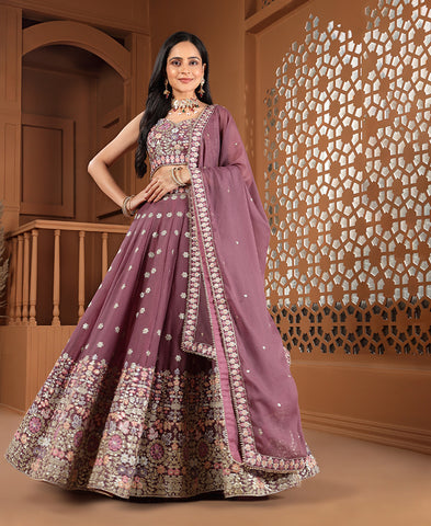 Dusky Rose Georgette Sequins Work Semi-stiched Lehenga Choli