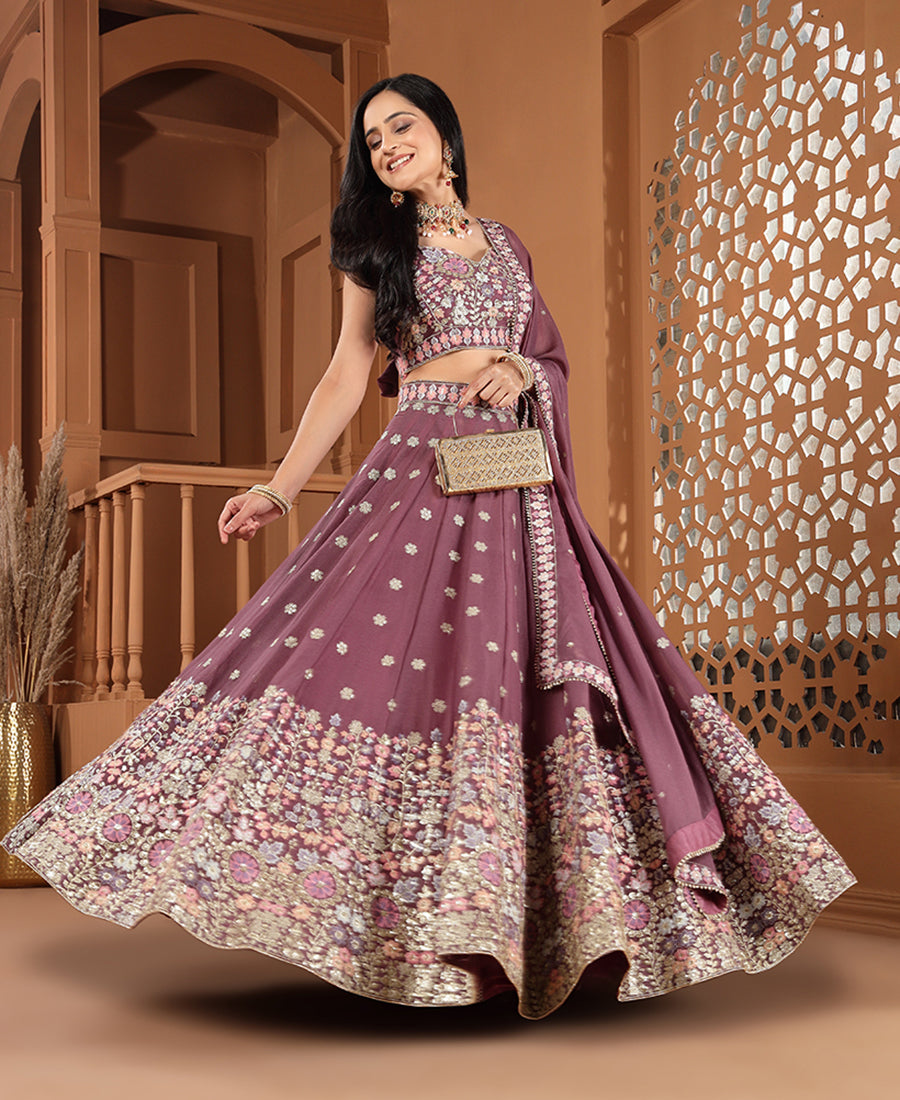Dusky Rose Georgette Sequins Work Semi-stiched Lehenga Choli
