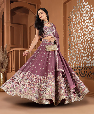 Dusky Rose Georgette Sequins Work Semi-stiched Lehenga Choli
