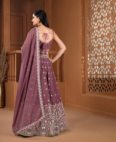 Dusky Rose Georgette Sequins Work Semi-stiched Lehenga Choli