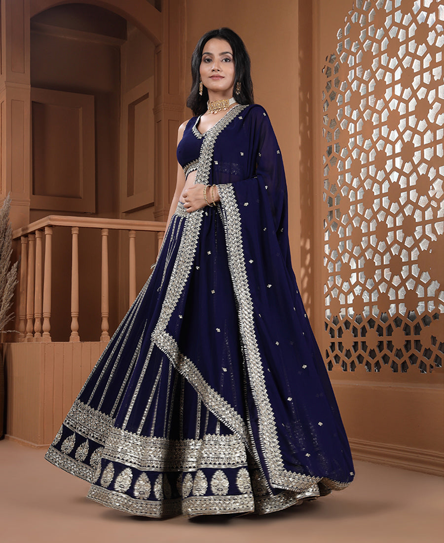Blue Color Silver Zari and Sequins Work Lehenga Choli