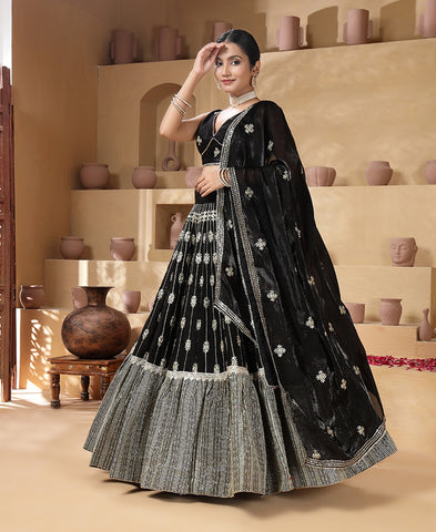 Black Color Sequins Embroidered Lehenga Choli