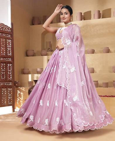 Baby Pink Color Thread Work Semi-Stiched Lehenga Choli