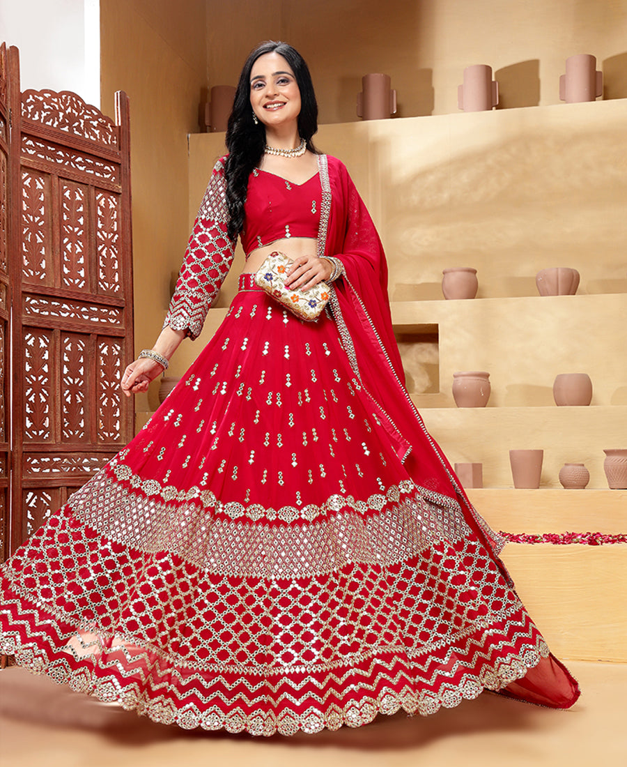 Red Color 9mm Sequins Embroidered Lehenga Choli