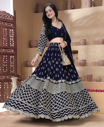 Navy Blue Color 9mm Sequins Embroidered Lehenga Choli