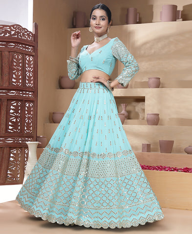 Turquoise Color 9mm Sequins Embroidered Lehenga Choli