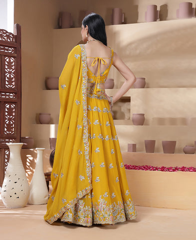 Mustard Yellow Color Sequins Embroidered Lehenga Choli