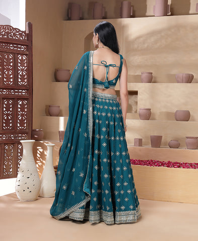 Teal Blue Sequins Embroidered Lehenga Choli
