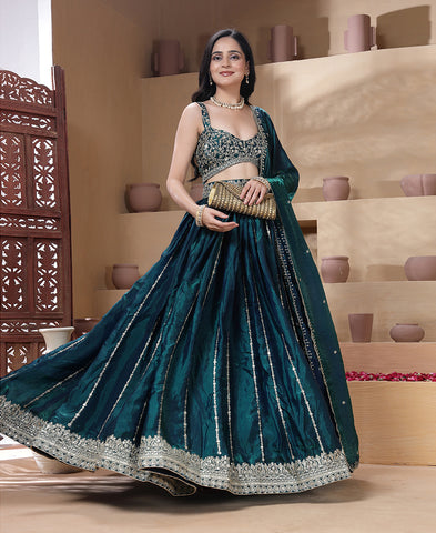 Bottle Green Color Sequins Embroidered Lehenga Choli