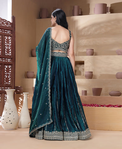Bottle Green Color Sequins Embroidered Lehenga Choli