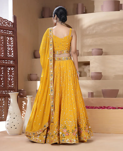 Yellow Color Multi Sequins And Thread Work Lehenga Choli