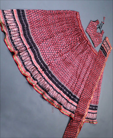 Multi Colored Silk Printed Crushed Lehenga Choli