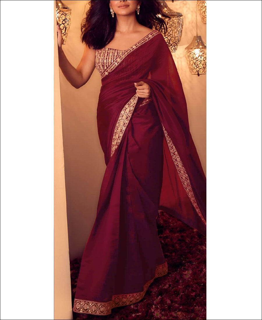 RE - Maroon Party Wear Designer Vichitra Silk Saree