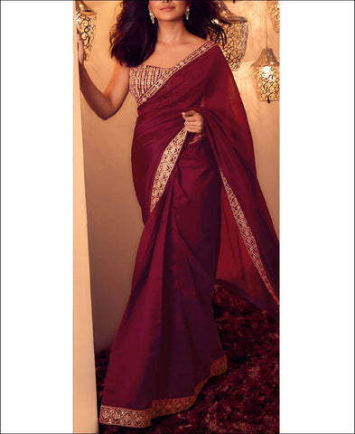 RE - Maroon Party Wear Designer Vichitra Silk Saree