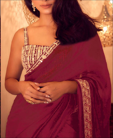 RE - Maroon Party Wear Designer Vichitra Silk Saree